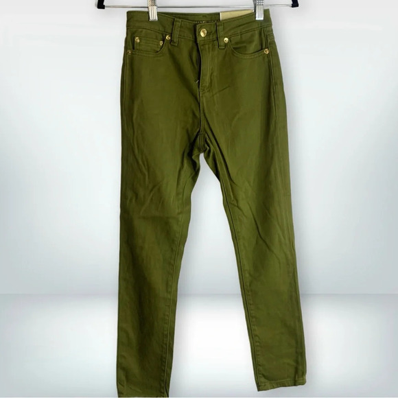 NWT Michael Kors Petite Selma Skinny High Rise Jeans in Olive Green, size 0P - Picture 1 of 11